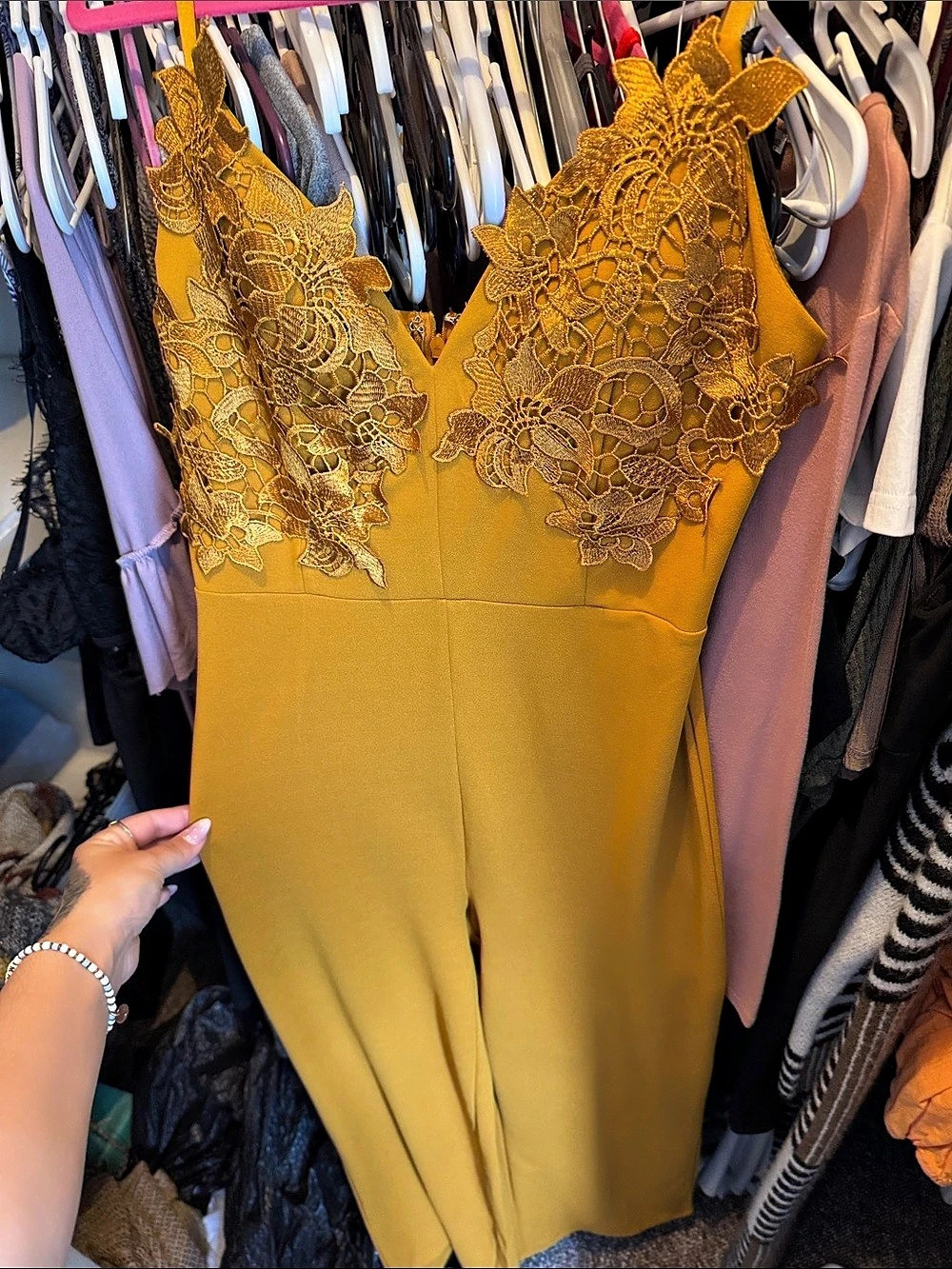 Yellow/gold Floral Lace Jumpsuit